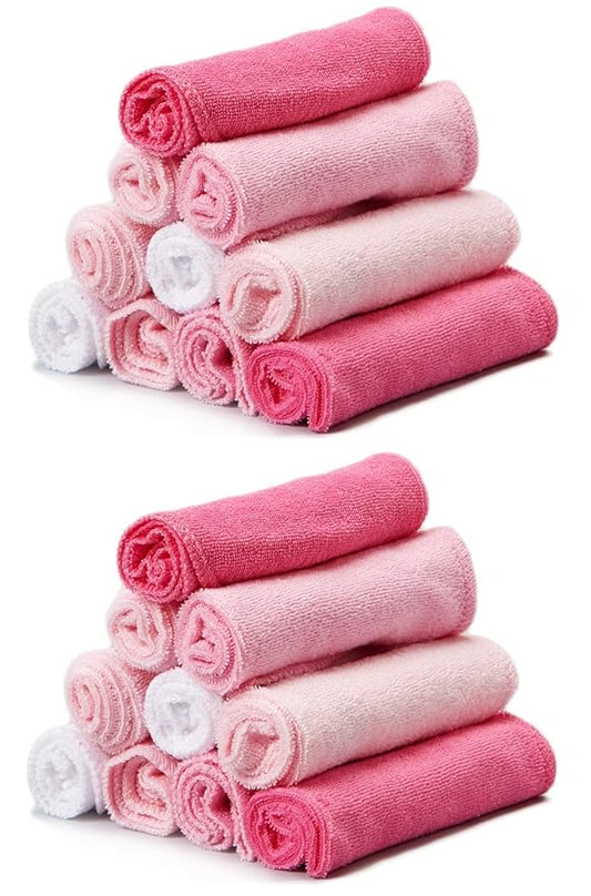 Spasilk Washcloth Wipes Set for Newborn Boys and Girls, Soft Terry Washcloth Set, Pack of 20, Pink