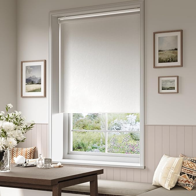 Cordless Roller Shades Blackout Blinds for Windows Room Darkening Rolled Up Shades with Spring System, UV Protection Window Shades Door Blinds for Home and Office (White, 45" W x 72" H)