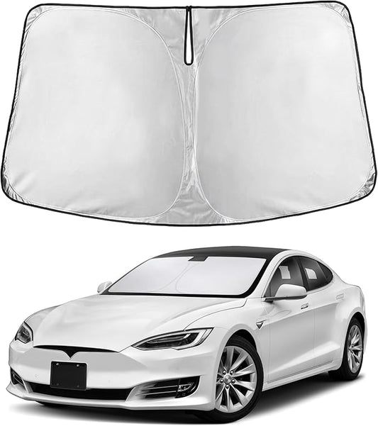 EcoNour Custom Windshield Sun Shade for Tesla Model S 2012–2026 | Premium Sedan Front Window Heat & UV Shield | Foldable Multi-Layer Sun Cover