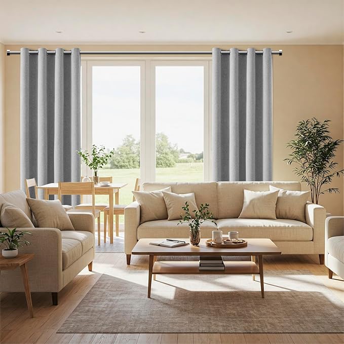 ChrisDowa 100% Blackout Grey Solid Curtains 63 Inches Long 2 Panels for Bedroom Living Room,Farmhouse Room Darkening Thermal Insulated Soundproof Grommet Top Window Treatment Drapes,52x63