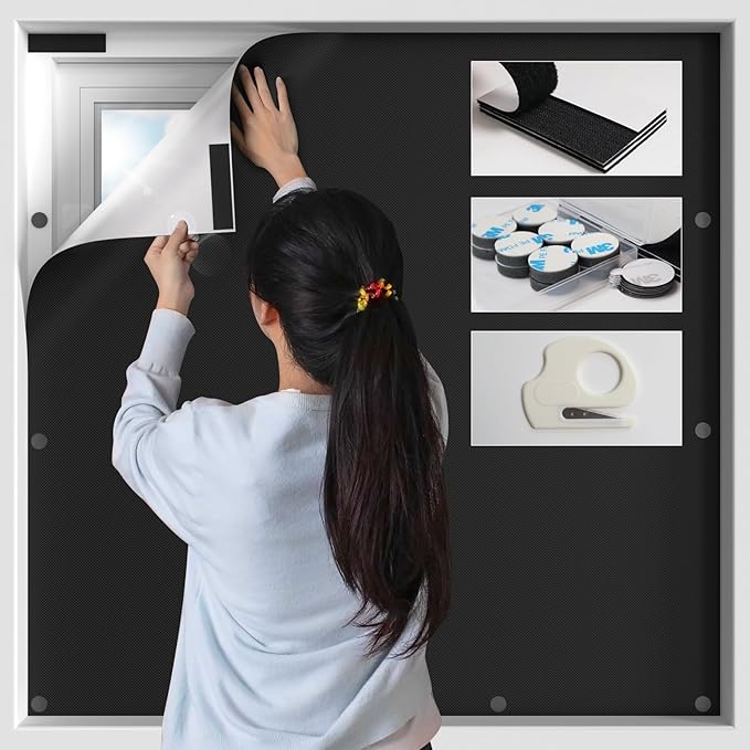 100% Blackout Curtains for Bedroom, Magnetic Portable Blackout Shades for Travel, Black Out Window Cover No Drill Cuttable for Bedroom, Nursery, Media Room, RV, 39x57 inch