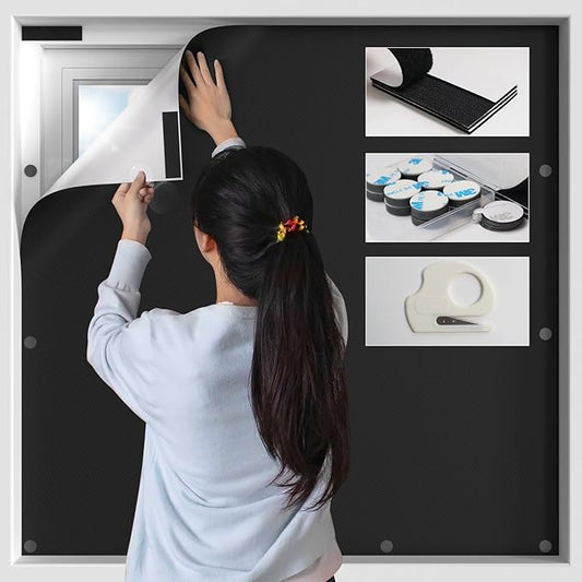 100% Blackout Curtains for Bedroom, Magnetic Portable Blackout Shades for Travel, Black Out Window Cover No Drill Cuttable for Bedroom, Nursery, Media Room, RV, 39x57 inch