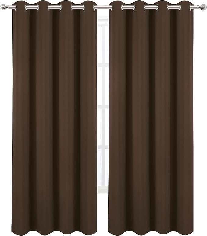 LEMOMO 100% Blackout Curtains 52 x 95 Inch/Chocolate Curtains 2 Panels with Black Lining Room Darkening Thermal Insulated Bedroom Curtains