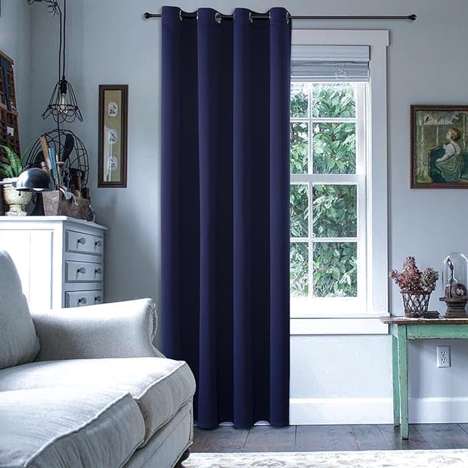 ChrisDowa Blackout Curtains 102 Inches Long for Living Room, Grommet Thermal Insulated Room Darkening Curtains for Bedroom (1 Panel Set, Navy Blue, 52W x 102L)