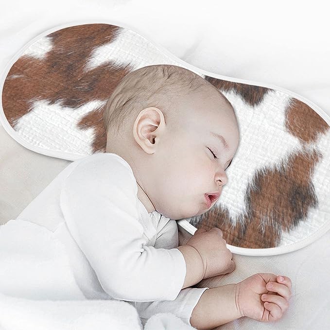 WELLDAY Muslin Baby Burp Cloths Set of 2, Soft Absorbent White Brown Print Cow Muslin Washcloths, Bibs, Face Towel for Newborn Boys Girls, 22 x 11 Inch