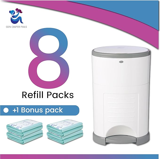 Pack of 8 +1 More Diaper Refill Liners Refills Compatible with DEKOR CLASSIC Diaper Pails Exclusive 30% Extra Thickness Diaper Pail Refills with Powerful Odor Elimination Leakage-proof, Powder Scent