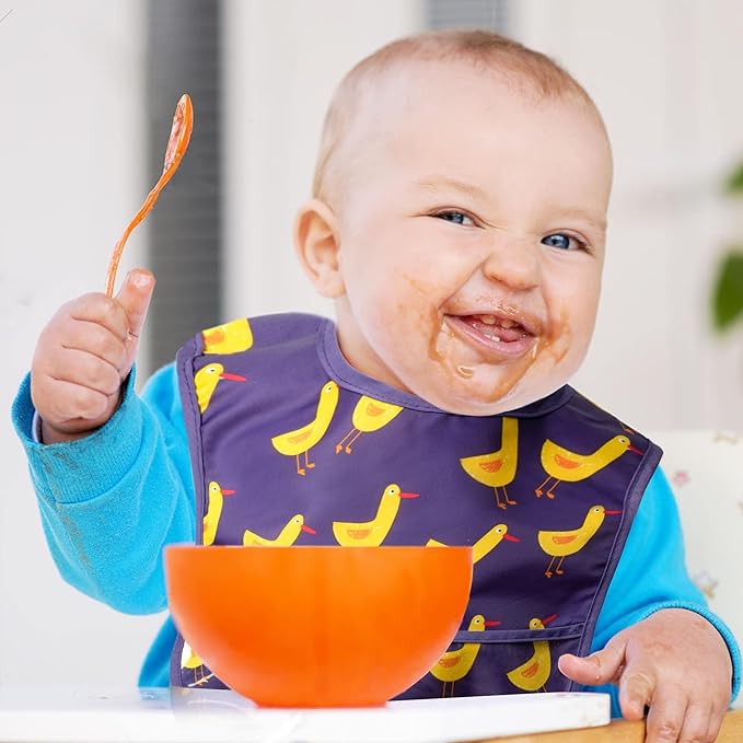 2ooya 6Pcs Baby Feeding Bibs with Crumb Catcher Pocket Adjustable Waterproof Sleeveless Teething Bib Set Toddler Infant Keepsake Gift for Baby Shower, 6-24 Months