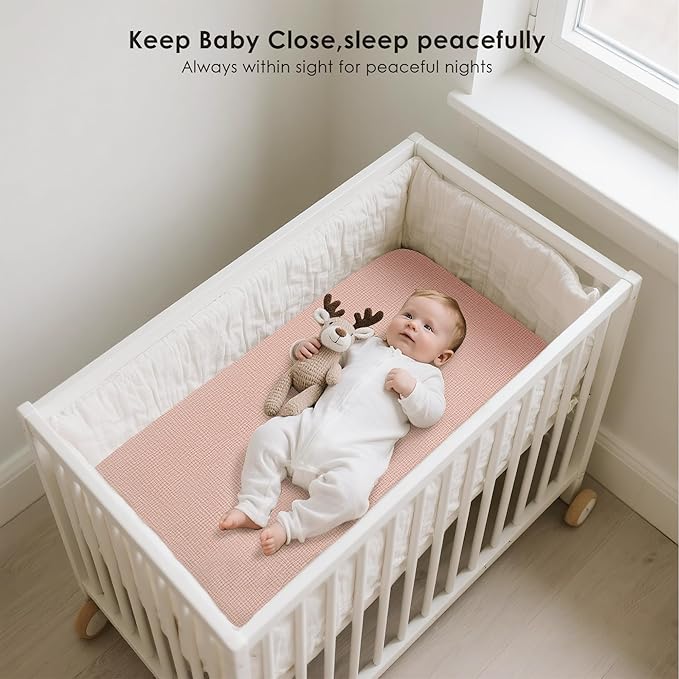 2 Pack Muslin Fitted Bassinet Sheets for Babies, Soft & Breathable 100% Cotton Bedside Sleeper Bassinet Sheet, Moses Basket Oval Rectangle Pad/Mattress