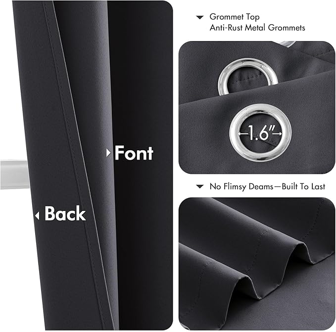 MIULEE Grey Blackout Curtains for Bedroom Living Room 72 Inches Long 2 Panels, Thermal Insulated Room Darkening Drapes Solid Grommet Top Noise Reduction Light Blocking Window Curtains W40 x L72 Inch