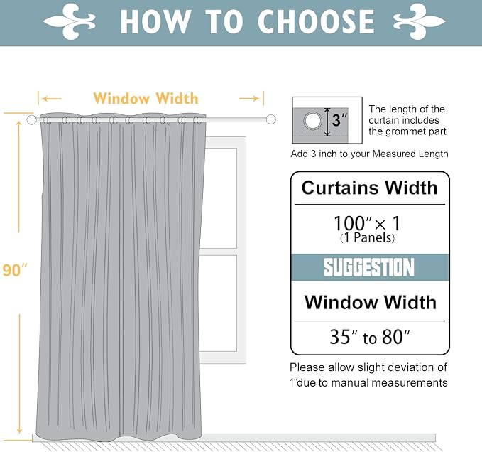 ChrisDowa Room Divider Curtain 90 Inches Long, Wide Blackout Sliding Door Curtain for Bedroom, Room Darkening Privacy Window Curtain for Patio Door (1 Panel Set, Stone Blue, 100 x 90 Inch)