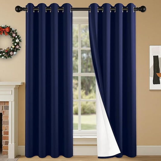 100% Blackout Curtains 84 Inch Length for Bedroom Living Room, Grommet Thermal Insulated Room Darkening Drapes, Light Blocking Window Treatment Decor, 2 Panels, 54x84, Navy Blue