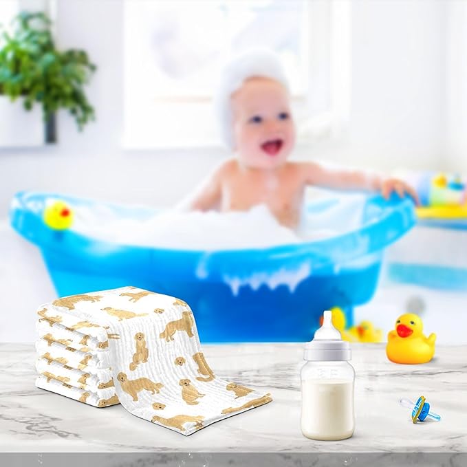 vvfelixl Baby Cotton Washcloths Golden Retriever Dogs Infants Bath Towel for Unisex Goldies Puppy Face Towels for Newborn, Natural Baby Wipes Delicate Skin, 11.8 X 11.8 inch, one sizex3