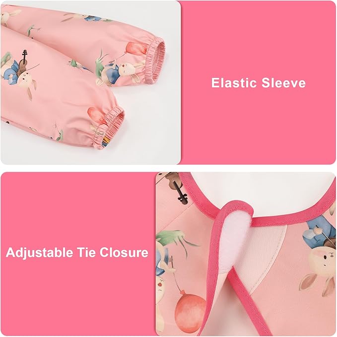 Accmor 4 Pack Long Sleeve Bibs, Baby Smock Waterproof Sleeved Bib Smock for Baby Toddler 6-36 Months