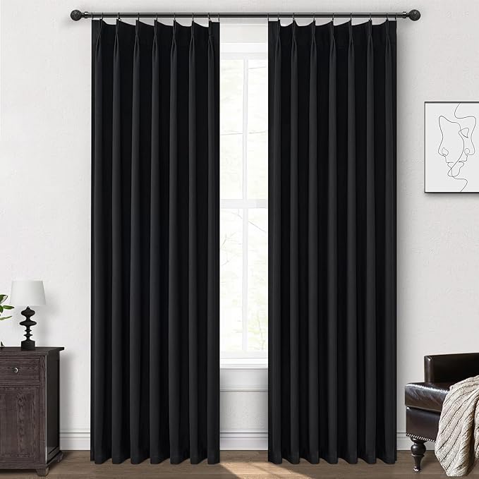 Blackout Curtains 84 Inches Long, Complete Black Out Curtains for Bedroom/Sliding Glass Door 7ft Length 2 Panels Luxury Heavy Duty Pinch Pleated Linen Window Drapes Thermal Insulated (40"x84" Hook)