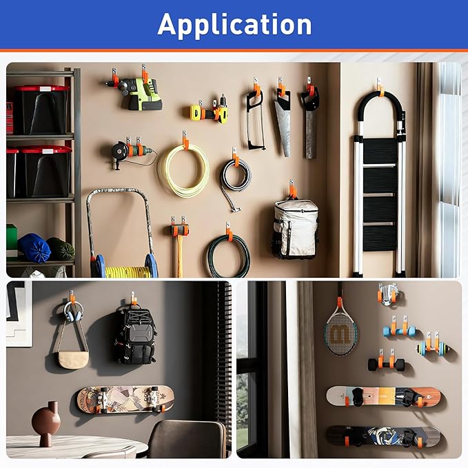 Heavy Duty Wall Hooks, Garage Storage Utility Hooks, Steel Wall Mount Hanger, Tool Organizer Hose Hanger Steel U Hooks for Garage & Garden (2, Orange)