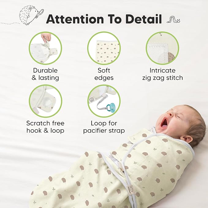 3-Pack Organic Baby Swaddle Sleep Sacks - Swaddles for Newborns, Infant 0-3 Months, Baby Girls, Boys, Soft & Snug Newborn Sleep Sack, Nursery Swaddling Blankets (Nibbles/Bruce)