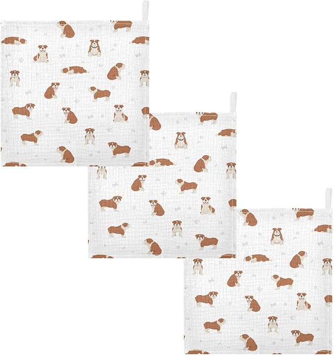 vvfelixl Baby Cotton Washcloths English Bulldog Infants Bath Towel for Unisex Puppy Face Towels for Newborn, Natural Baby Wipes Delicate Skin, 11.8 X 11.8 inch, one sizex5