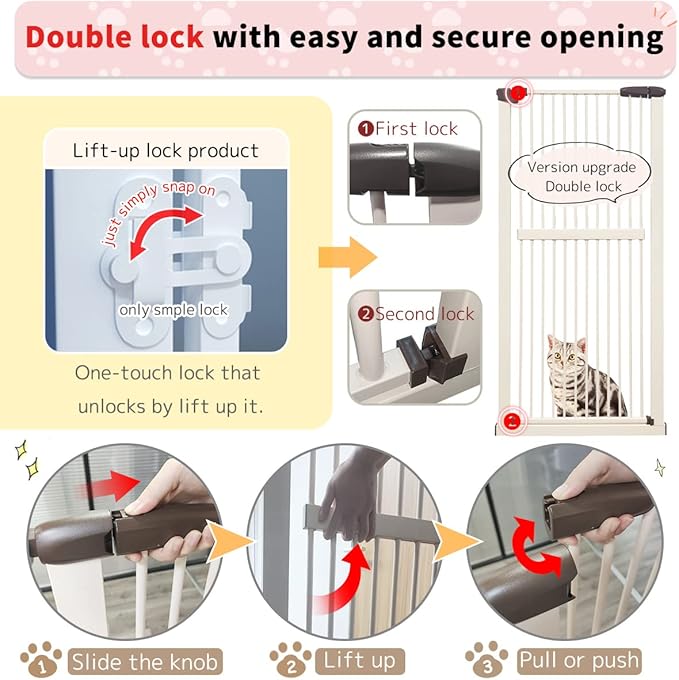 Lumizone Extra Tall Cat Gate 61.02" High Pressure Mounted Extra Wide 55.12"-59.24" (17Sizes) 1.37" Gap No Drilling Auto-Close Tall Pet Gate for Dogs (Cream, 55.12"-59.24" W)