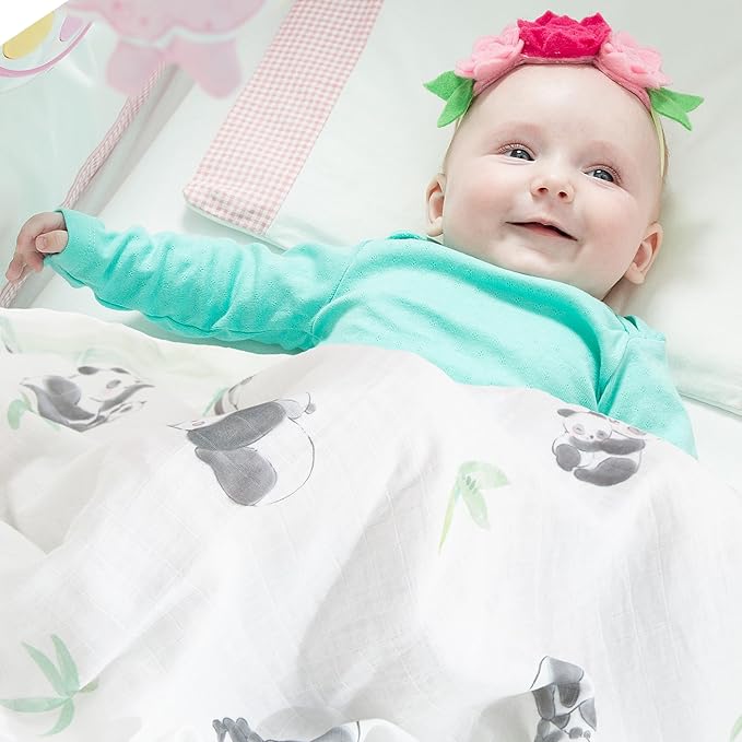 4-Pack Baby Swaddle Blankets, Soft & Breathable Muslin Swaddle for Newborns, 47 x 47 Inches, Unisex, Panda & Bamboo Forest Prints