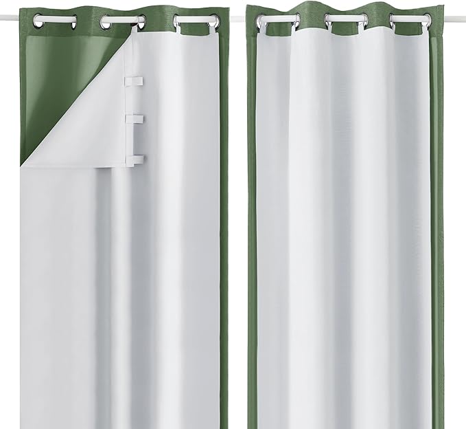 Aiyufeng 2 Panels 100% Blackout Curtain Liners with 14 Rings, Blackout Liners for Behind Curtains for 84 Inch Curtains, Total Blackout Curtain Liner 2 Panels Set for Bedroom, Each 40Wx80L
