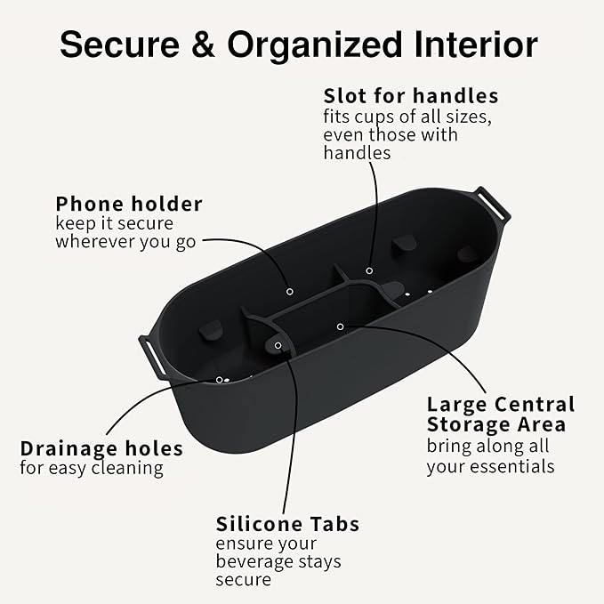 Universal Silicone Stroller Organizer by roo go | Waterproof, Durable, Easy-to-Clean Caddy with Secure Cup Holders | 100% BPA-Free, Eco-Friendly, Anti-Slip Straps fit Uppababy, Nuna, Doona & More