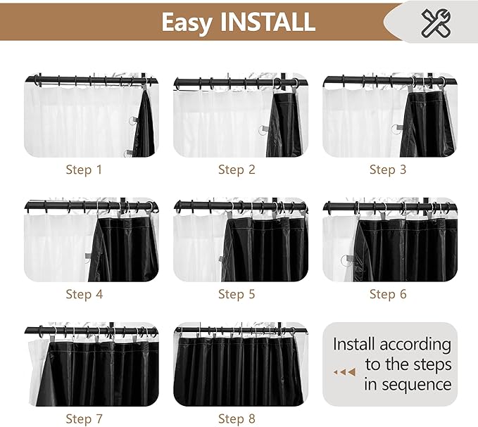 YC WINRRARII 100% Blackout Curtain Liners Additional Parts for Blackout with 18 Rings White/Black 2 Panels Set Easy Install for Bedroom Livingroom Total Thermal Curtains for Insulated 50" W x 92" L