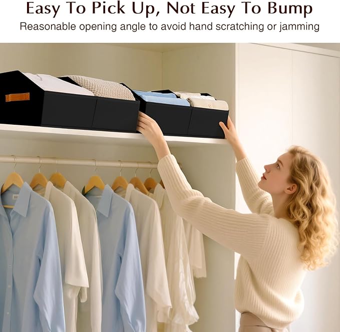 Closet Organizers and Storage Bins - 6 Pack Collapsible Divided Trapezoidal Cube Storage Bins Baskets with Orange Handle for Organizing Clothes Blankets, Toys, Books, Towels(Black)