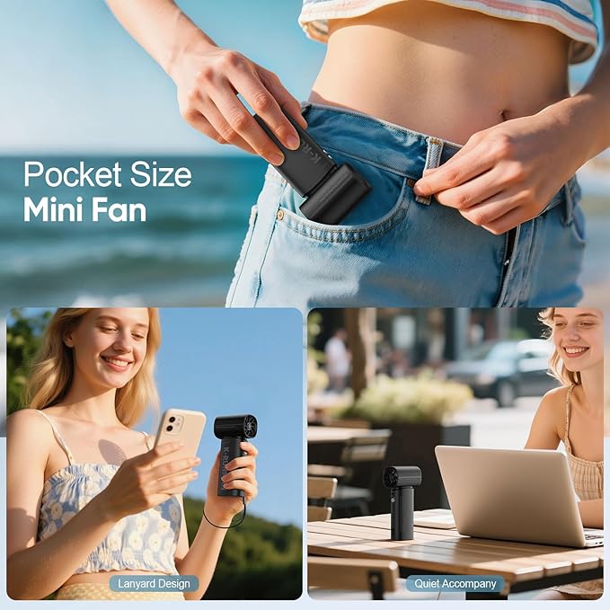Portable Handheld Turbo Fan, 5 Gear Wind, Battery Operated, Up to 12 Working Hours, LED Display with Air Turbo Tech Cooling Fan for Outdoor Activities, Travel, Beach (Black)