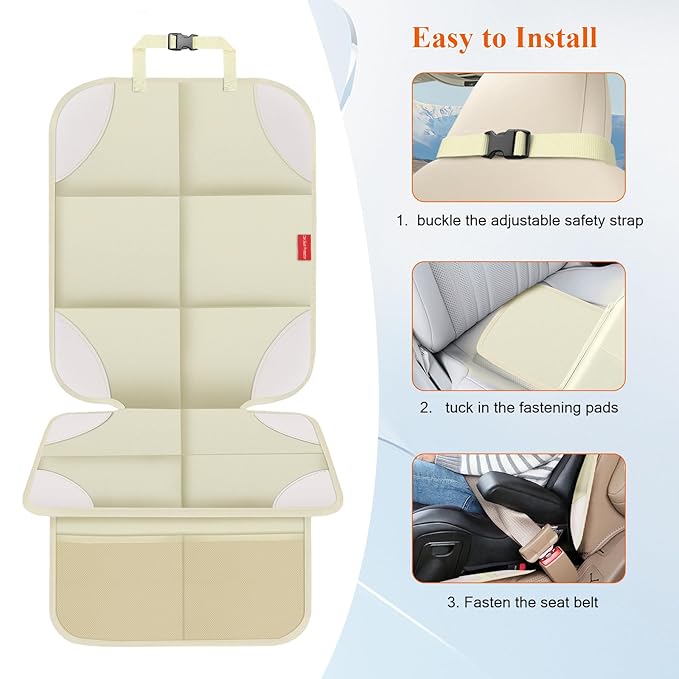 Car Seat Protector for Child Car Seat with Thick Padding, Non-Slip Backing, Mesh Storage Pockets, Waterproof Car Seat Covers Under Baby Seat for SUV, Sedan, Truck