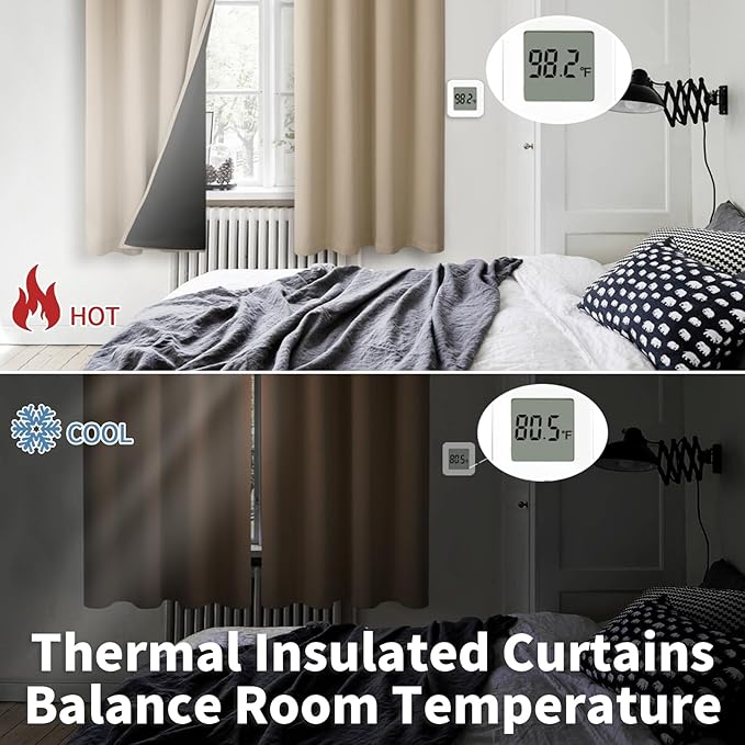 BGment Thermal Insulated 100% Blackout Curtains for Bedroom with Black Liner, Double Layer Full Room Darkening Noise Reducing Grommet Curtain (38 x 84 Inch, Sand, 2 Panels)