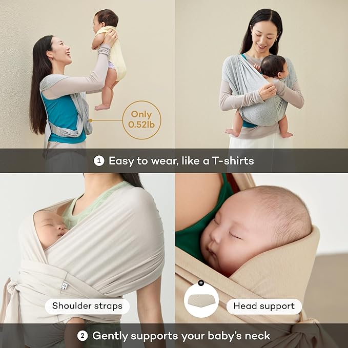Konny Baby Carrier Flex SoftBreeze with Head Support - Adjustable, Easy to Wear, Hands-Free Breathable Baby Wrap Sling, Perfect for Newborn Babies Essentials up to 44 lbs (XS-XL) - Blue Grey