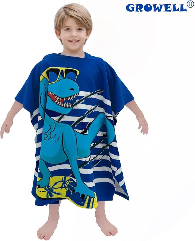 Hooded Kids Beach Towels - Toddler Bath Towel Girls Boys Swim Cover-ups for Ages 1 to 6 Kids Pool Towels Quick Dry Lightweight Soft Microfiber Poncho Towel 24x23 (Dinosaur Navy)