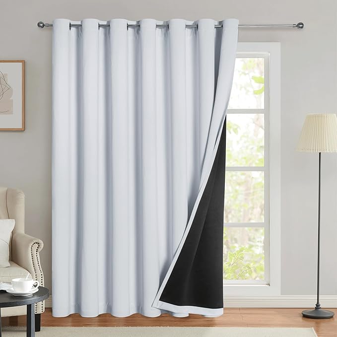 Beauoop 100% Blackout Curtains 84 Inches Long for Patio Sliding Door White Solid Extra Wide Room Darkening Thermal Insulated Room Divider Soundproof Grommet Window Treatment Drapes,100x84 Set of 1