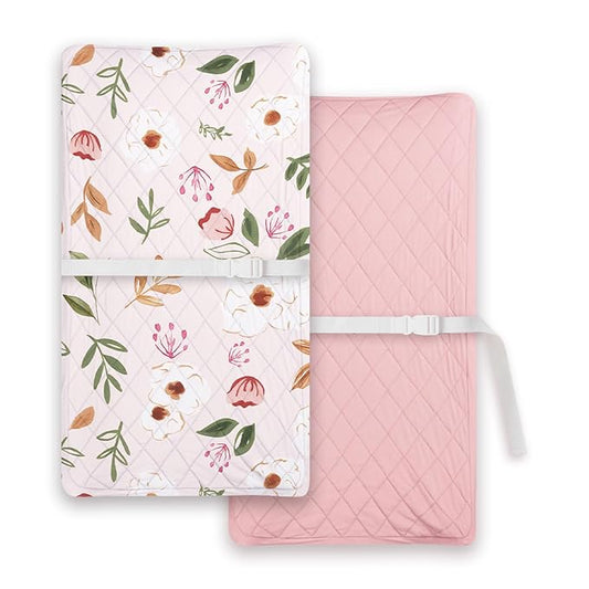 TotChill Light Quilted Changing Pad Cover 2 Pack, Soft Fitted Changing Table Covers for Baby Boys and Girls, Pink Floral