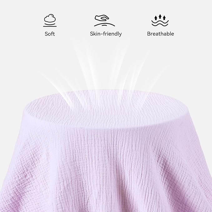 TILLYOU Muslin Mini Crib Sheets 2 Pack, Pack and Play Mattress Sheets Fitted for Pack N Play, 38 x 26 Sheet for Toddler, Grey and Purple