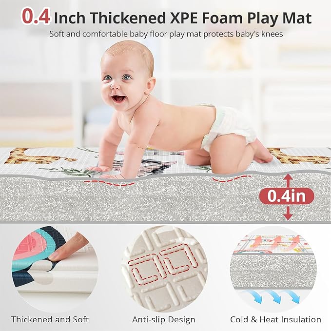 71x59 Foldable Foam Baby Play Mat for Floor, Babies Activity Tummy Time Playmat, Kids Non Toxic Foam Thick Play Mat for Baby, Toddlers, Waterproof & Anti-slip Crawling Mats,Rainbow,71x59x0.4