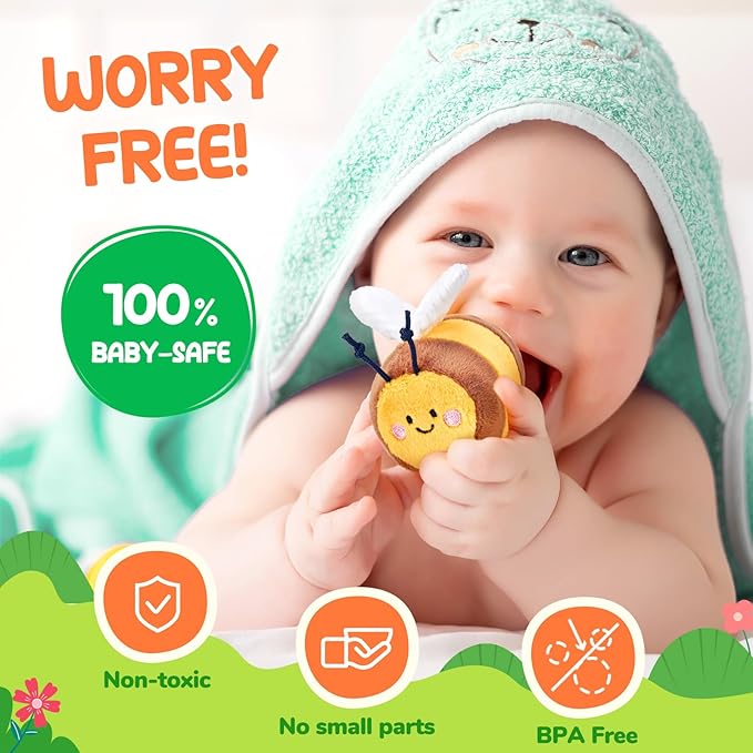 JoyCat 6 Month Old Baby Toys, Flower Beehive with 5 Stuffed Sensory Bees, Crinkle, Rattle, Mirror, Montessori Toys for 6-10 Months Old Babies, Infant Toys Baby Shower Birthday