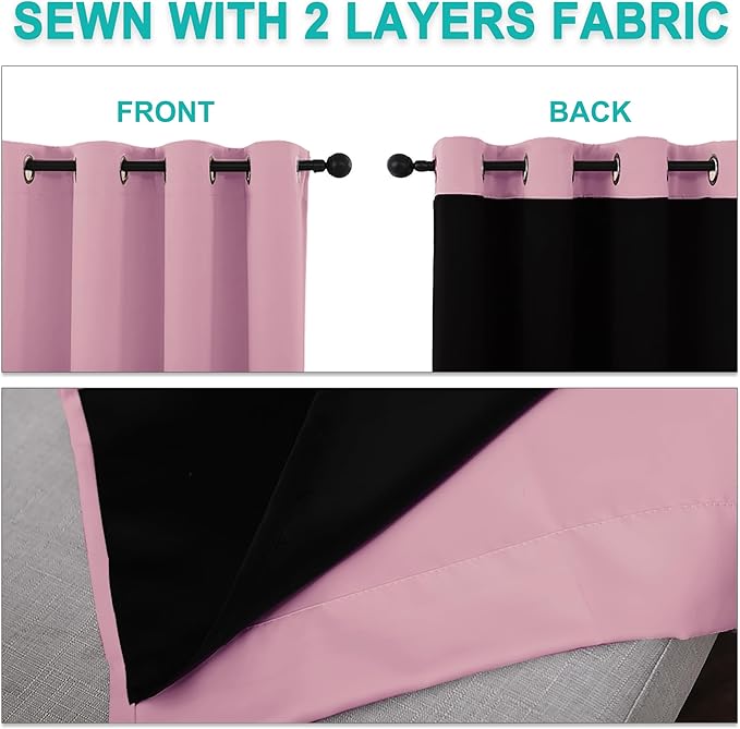 NICETOWN Crystal Pink Full Shade Curtain Panels, 37" Wide x 70" Long, Pair of Thermal Insulated & Energy Efficiency Blackout Curtains for Living Room Windows, Lined Silky Performance Window Dressing