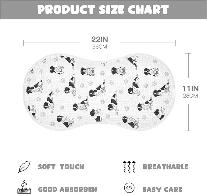 Qinllo 4 Pack Muslin Burp Cloths Collie Dogs Cute White Cotton Baby Burp Cloths Absorbent Burping Cloth Soft Spit Up Rags for Baby Boys Girls 22x11 Inch