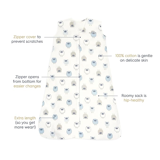 HALO SleepSack, 100% Cotton Wearable Blanket, Swaddle Transition Sleeping Bag, TOG 0.5, Sleepy Sheep, Medium, 6-12 Months