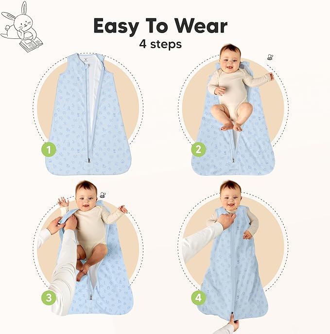 2-Pack Baby Sleep Sacks,Zipper Wearable Blanket-0.5TOG Organic Cotton,Lightweight, Soft Cozy Toddler Sleeping Sack 6-12 months, Easy to Wear Large Newborn Transition Swaddles Sleepsacks (ABC Land Sky)