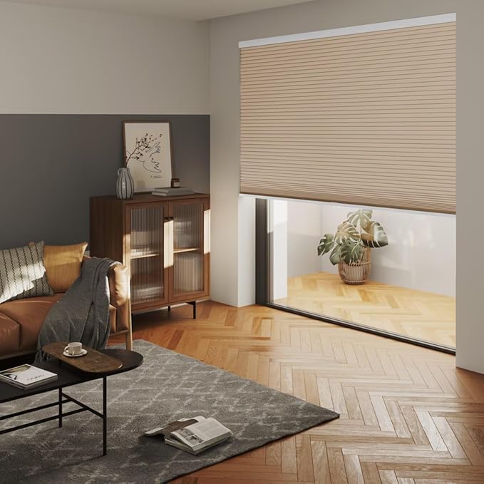 MYshade Cordless Blackout Cellular Shades for Windows, Honeycomb Window Shades with Thermal Insulation, Child & Pet Safe Room Darkening Shade, Easy Install,45" W x 72" H, Beige