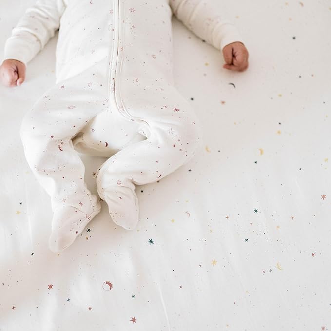 Pehr Crib Sheet, Celestial | Breathable Brushed Organic Cotton for Soft Sleep | Fits Standard Crib Mattresses up to 52”L x 28”W x 8”H