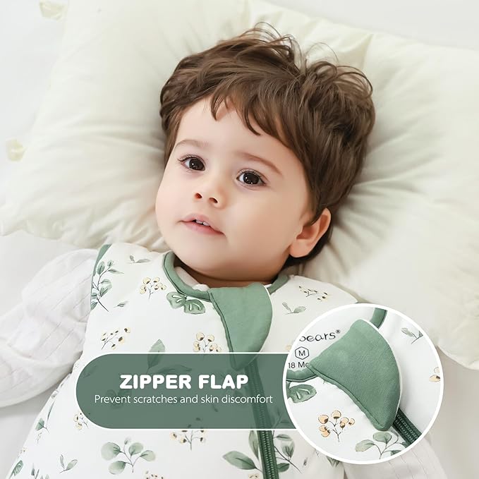 Mosebears Unisex Rayon Made from Bamboo Sleep Sack with 2-Way Zipper,2.5 Tog Baby Winter Sleep Sack(Plant,0-6 Months)