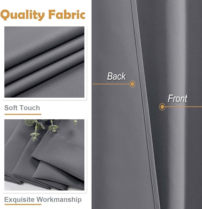 Aiyufeng Grey Blackout Curtains for Bedroom 96 Inches Long 2 Panels, Solid Thermal Insulated, Energy Saving Living Room Window Treatment Curtains Blackout Drapes, W40 x L96 Inch, Grey