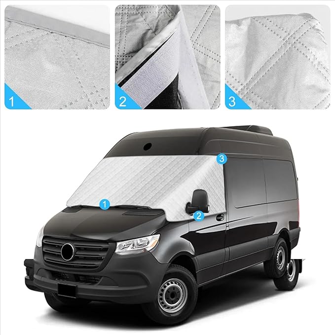RV Windshield Cover Compatible with for Dodge or Mercedes Sprinter 2019-2023 RV Front Window Motorhome Cover Sunshade/Snow Cover (for Dodge or Mercedes Sprinter 2019-2023)