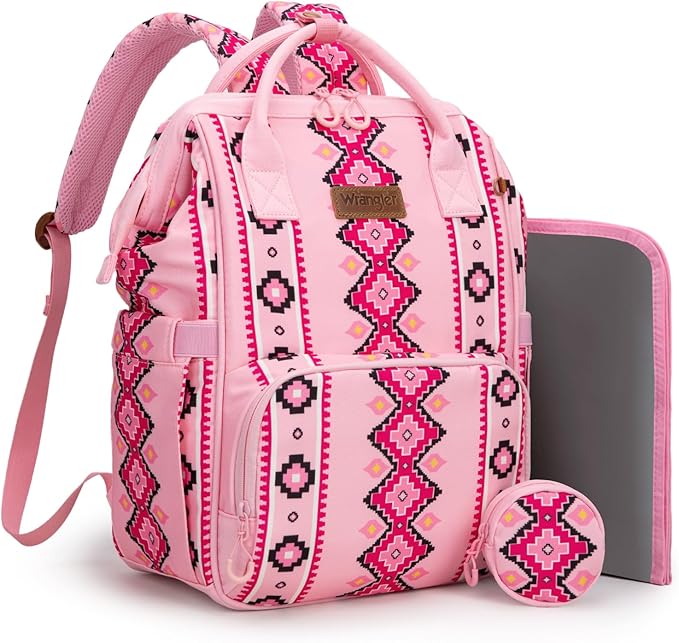 Montana West Wrangler Diaper Bag Backpack Aztec Travel Backpack Purses Western Multi-Function Baby Bags for Mom with Waterproof Insulated Pockets