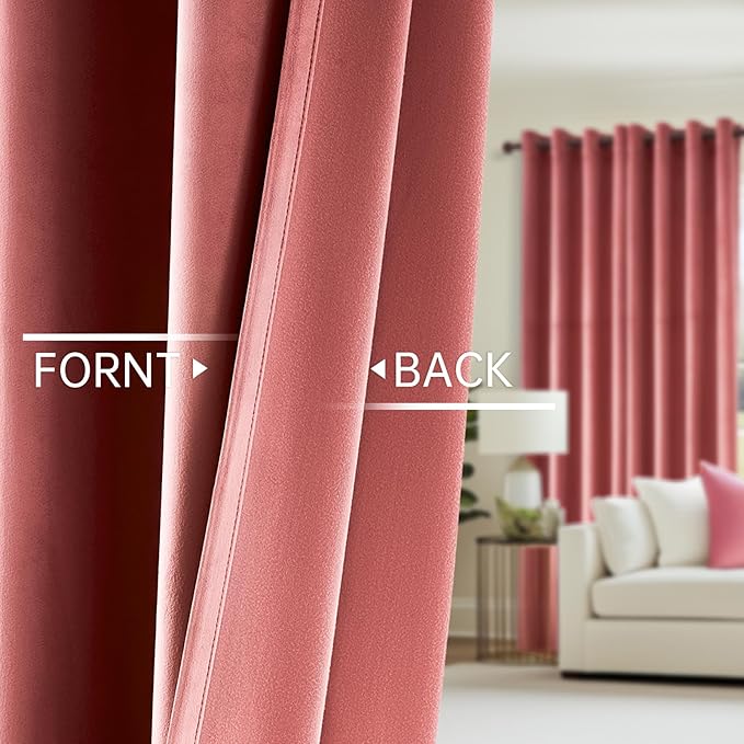 Topfinel 120 Inches Long Extra Long Dusty Rose Velvet Curtains for Living Room, Floor to Ceiling Grommet Insulating Boho Modern Cute Drapes 2 Panels Spring Home Decor,10 FT Bay Window