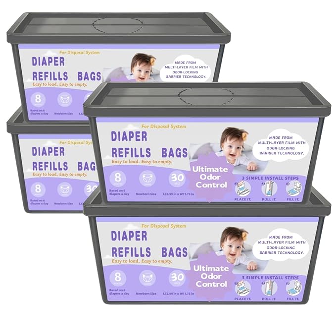 Diaper Easy Roll Refill Bags，120 Lavender Scented Diaper Pail Refills，Holds Up to 5600 Newborn Diapers，Superior Odor Control，Compatible with Genie Easy Roll Signature & Platinum Pails
