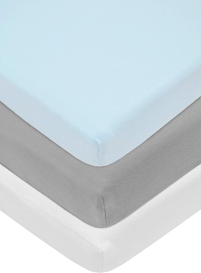 American Baby Company 15" x 33" Fitted Bassinet Sheet, 100% Natural Cotton Jersey Knit, Blue/Gray/White, Soft Breathable, for Boys and Girls, Pack of 3